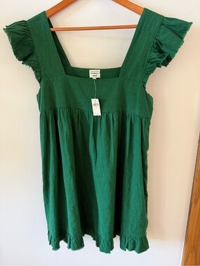 aerie Green Ruffle-Sleeve Square-Neck Mini Dress